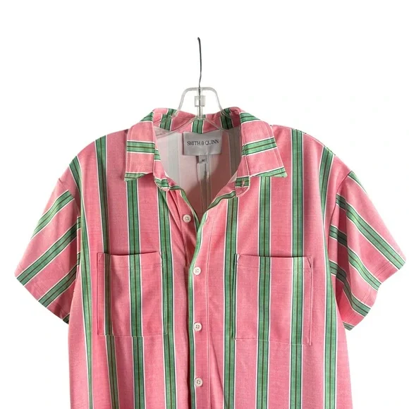 SMITH & QUINN Aspen Dress in Garden Party Stripe Pink Green Shirt Dress NWT $180 - Picture 3 of 6